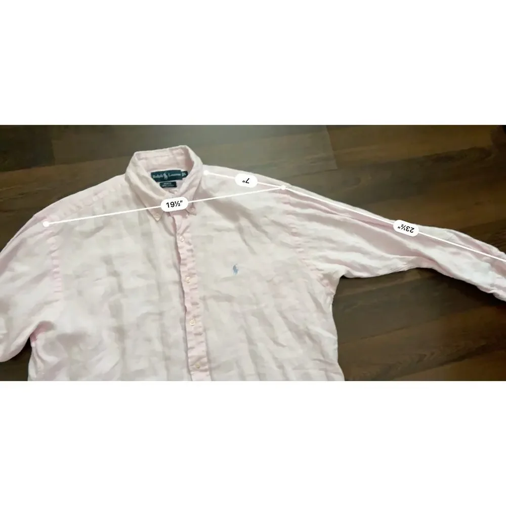 Rare Find Polo Ralph Lauren Blake Shirt 100% Linen Pink Button Down Mens Sz L